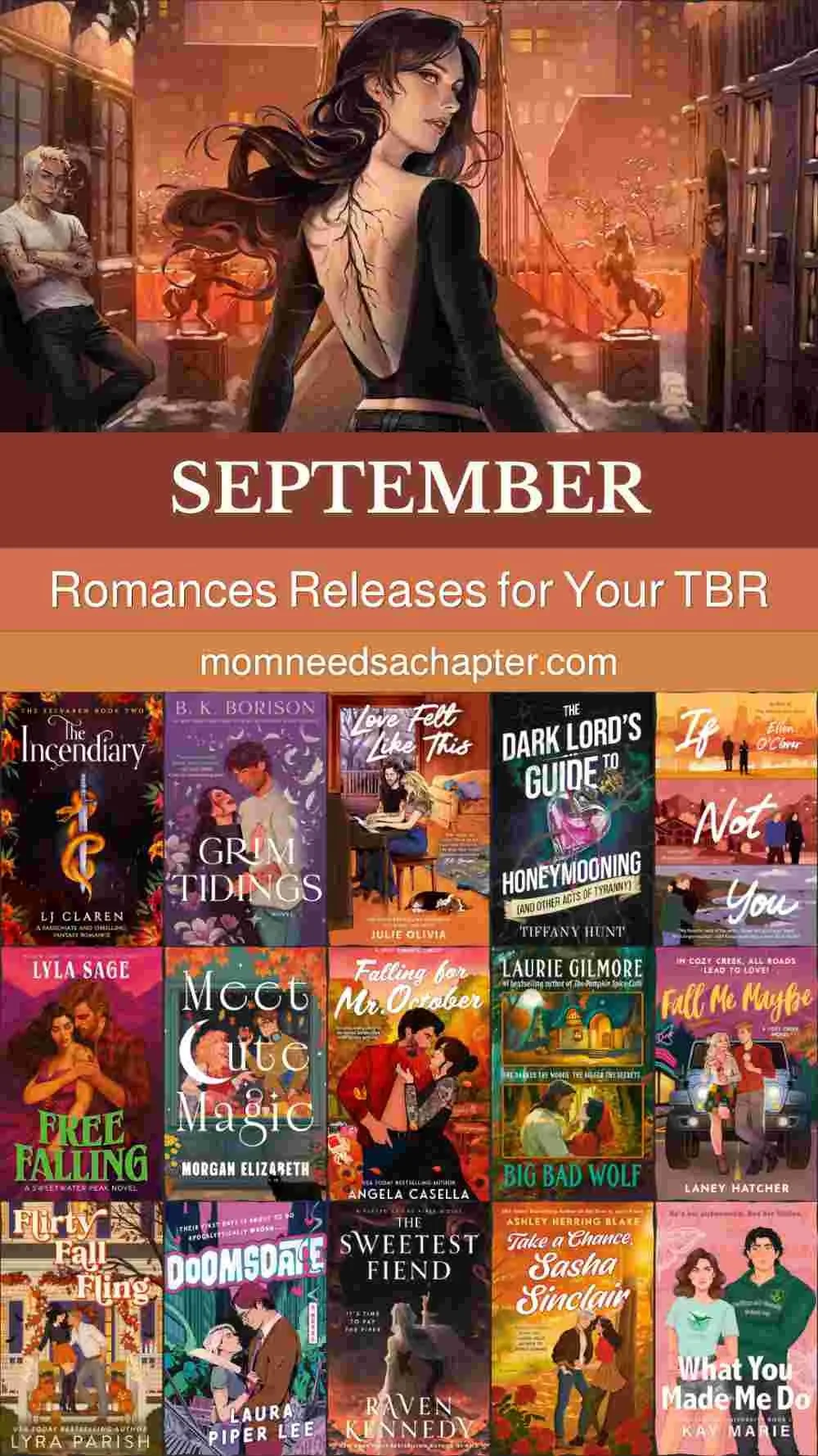 September Romance Releases pinterest graphic featuring collage of book covers for romance books releasing in September 2026