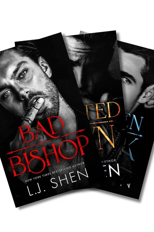 Collage of the dark villain romances The Society of Villains series by LJ Shen