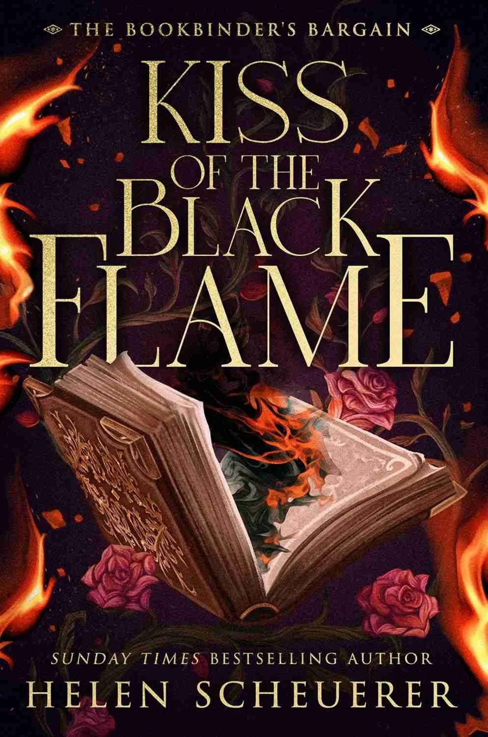 Cover graphic for the 2026 romantasy Kiss of the Black Flame by Helen Scheuerer