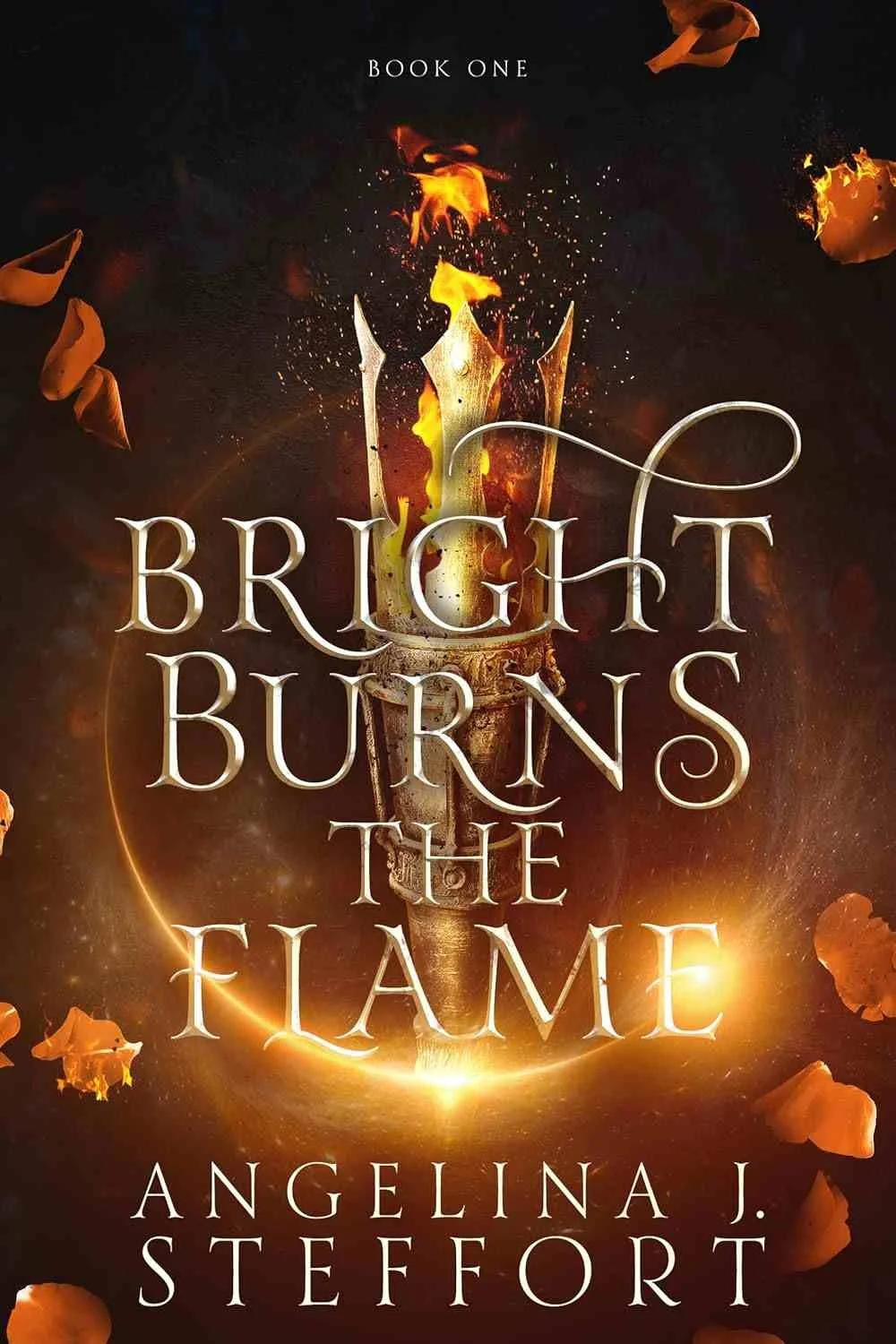 Cover graphic of the 2026 fantasy romance Bright Burns the Flame by Angelina J. Steffort
