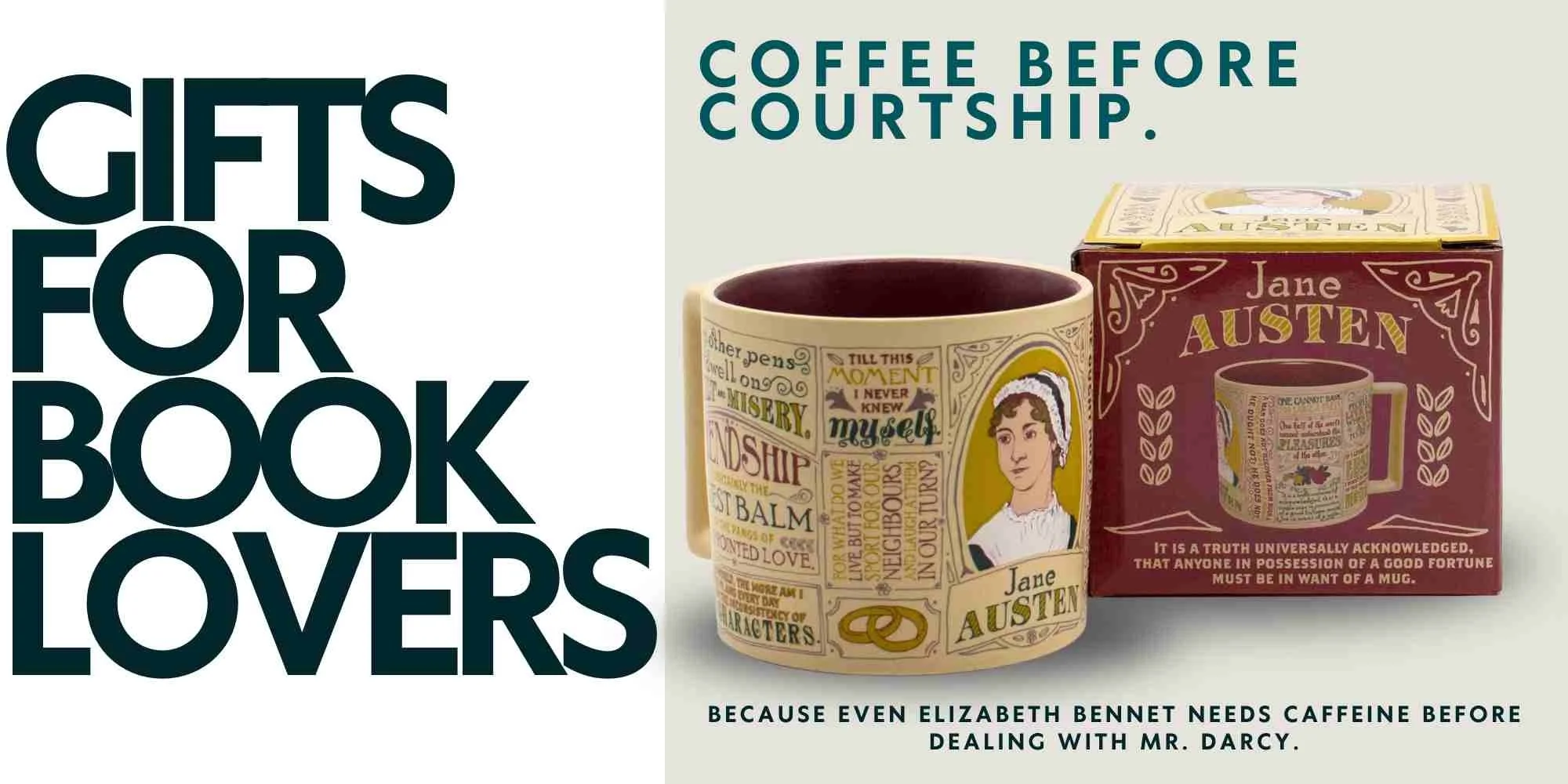 Gifts for Book Lovers Ad featuring Jane Austen coffee mug