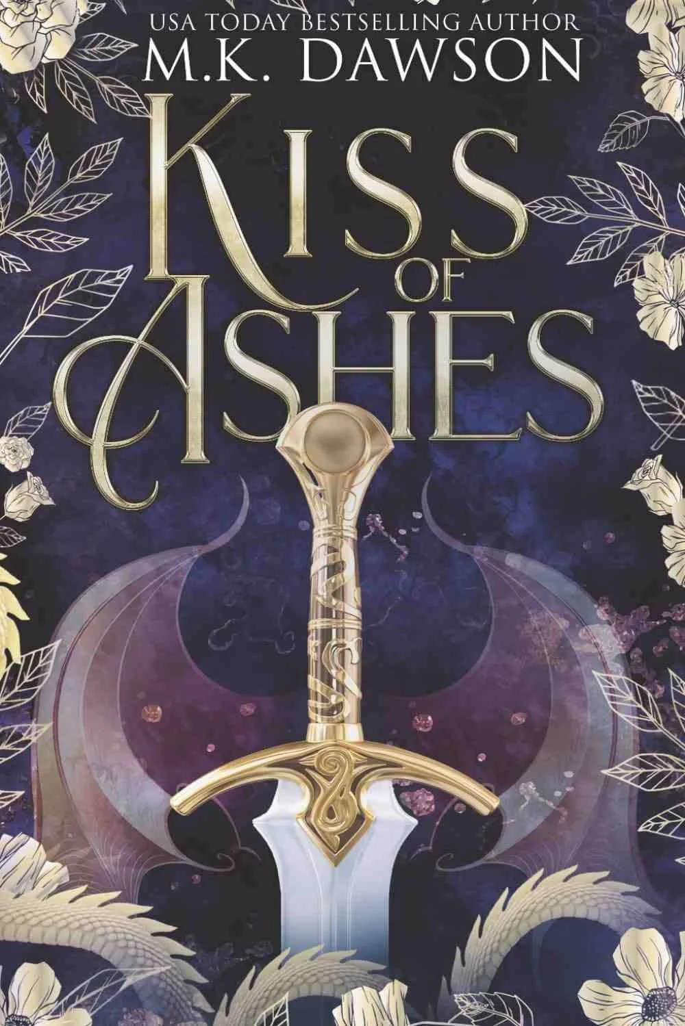 Cover graphic of the 2026 romantasy Kiss of Ashes by M.K. Dawson