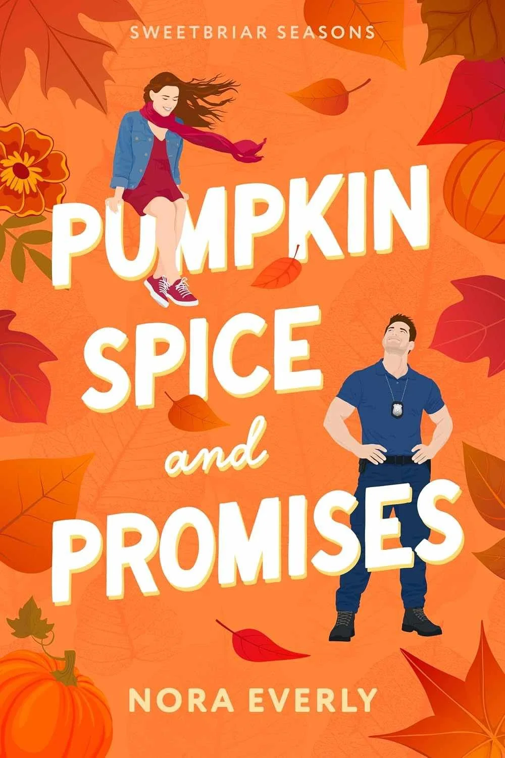 Fall aesthetic cover graphic for the fall romance Pumpkin Spice and Promises by Nora Everly