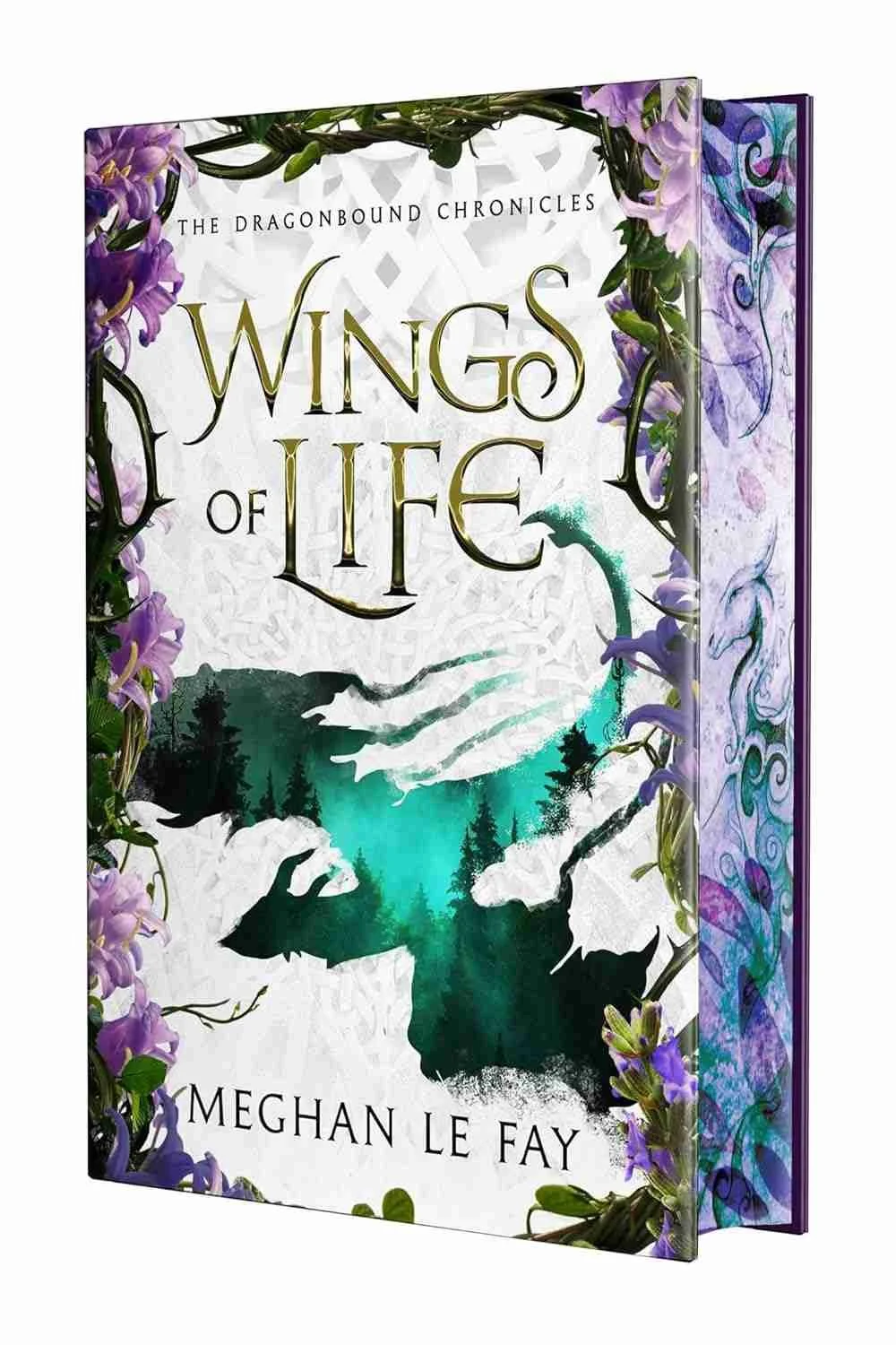 Graphic for the deluxe hardcover edition of the romantasy Wings of Life by Meghan Le Fay