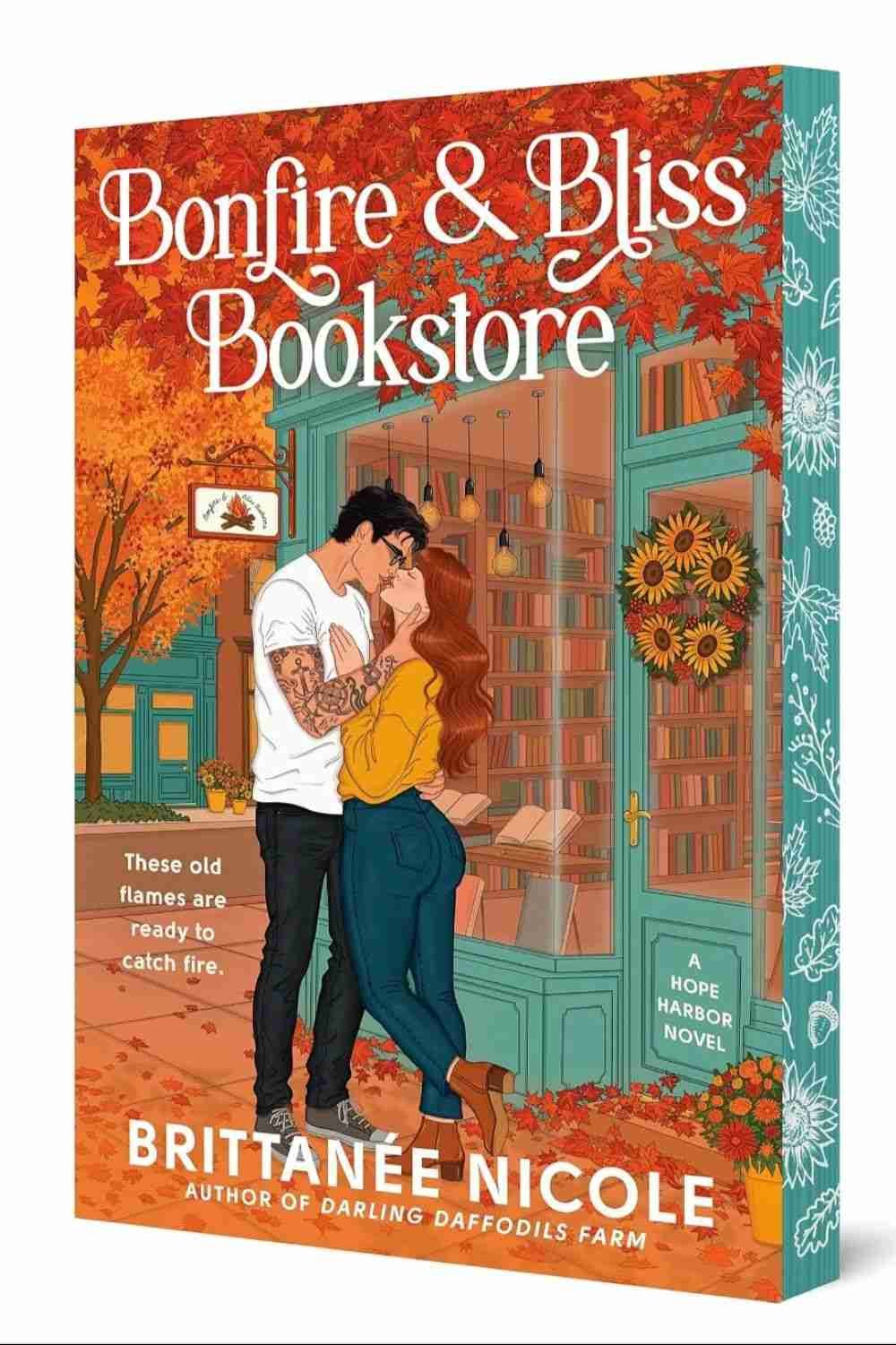 Deluxe paperback edition of Bonfire & Bliss Bookstore by Brittanee Nicole a cozy fall romance