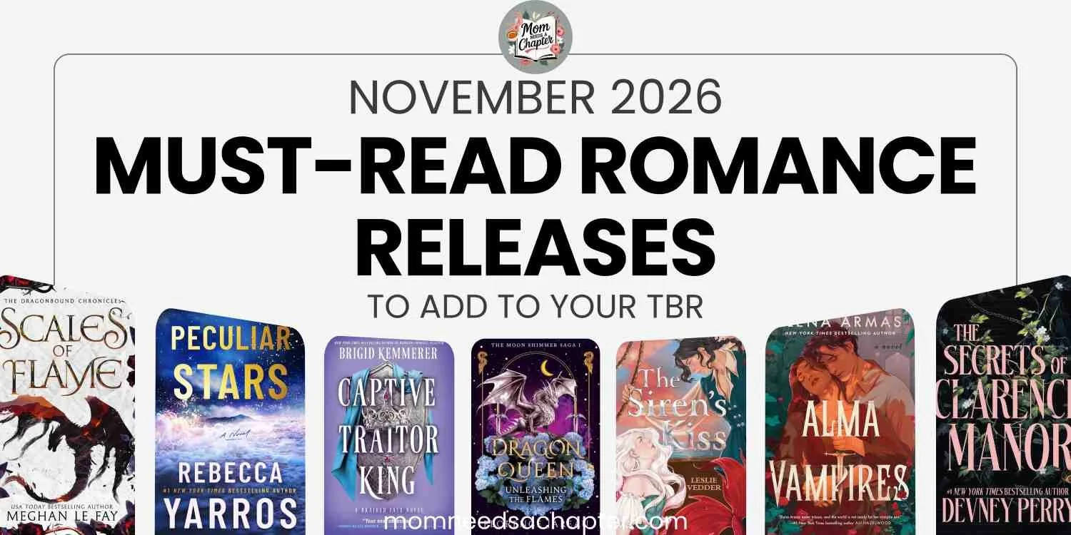 Banner graphic for "November 2026 Must-Read Romance Releases to add to your TBR" blog post featuring book covers of new romance releases.