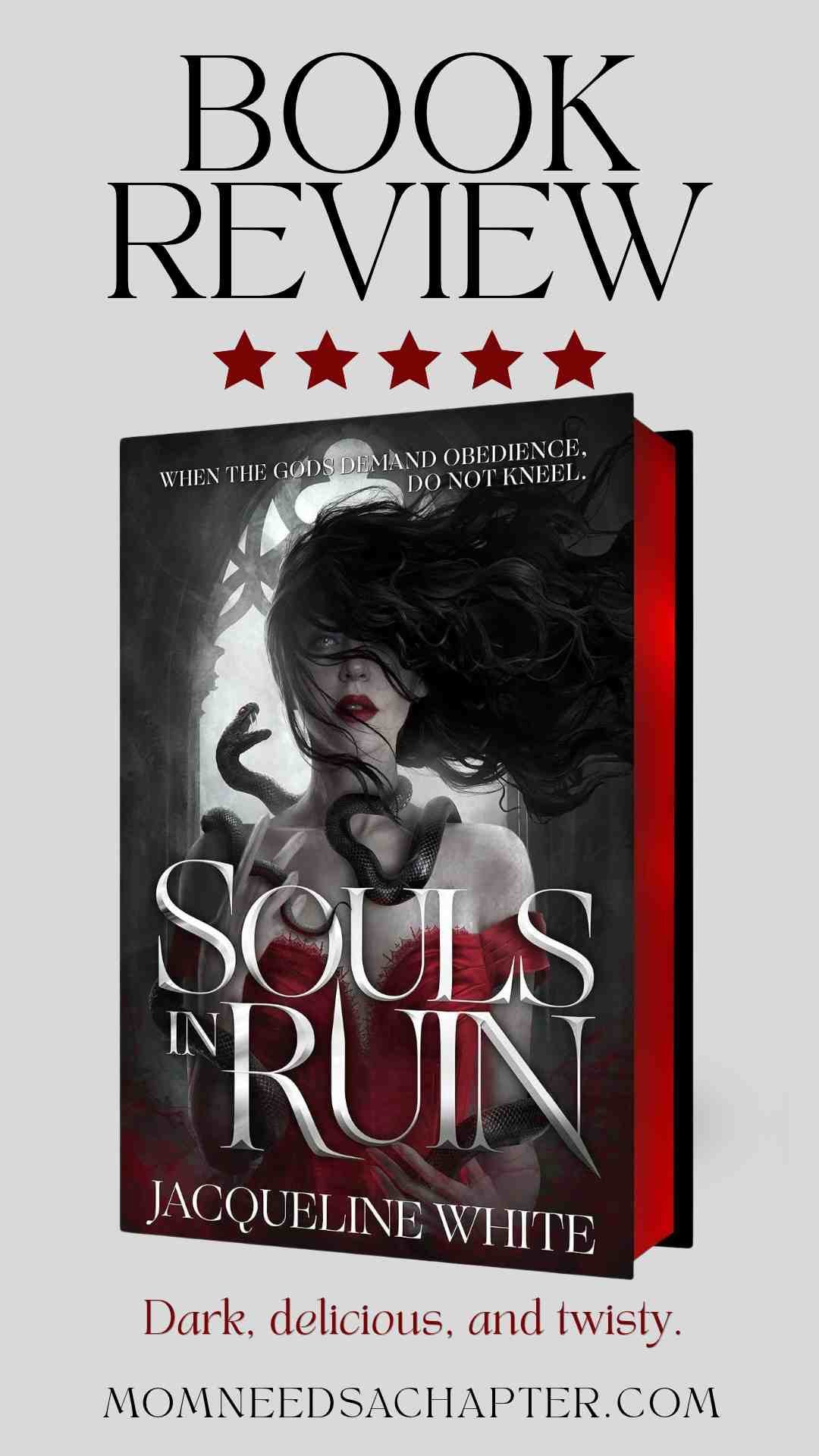 Pinterest graphic for the book review of Souls in Ruin a 5-star romantasy