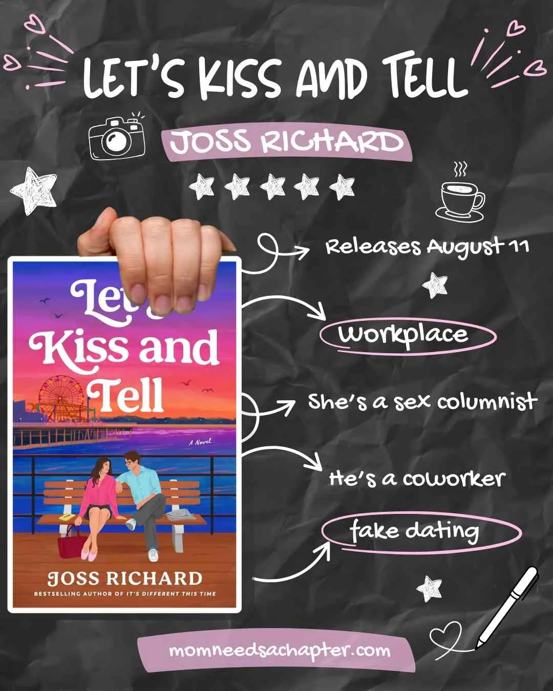 Instagram graphic for the 5-star review of Let's Kiss and Tell by Joss Richard