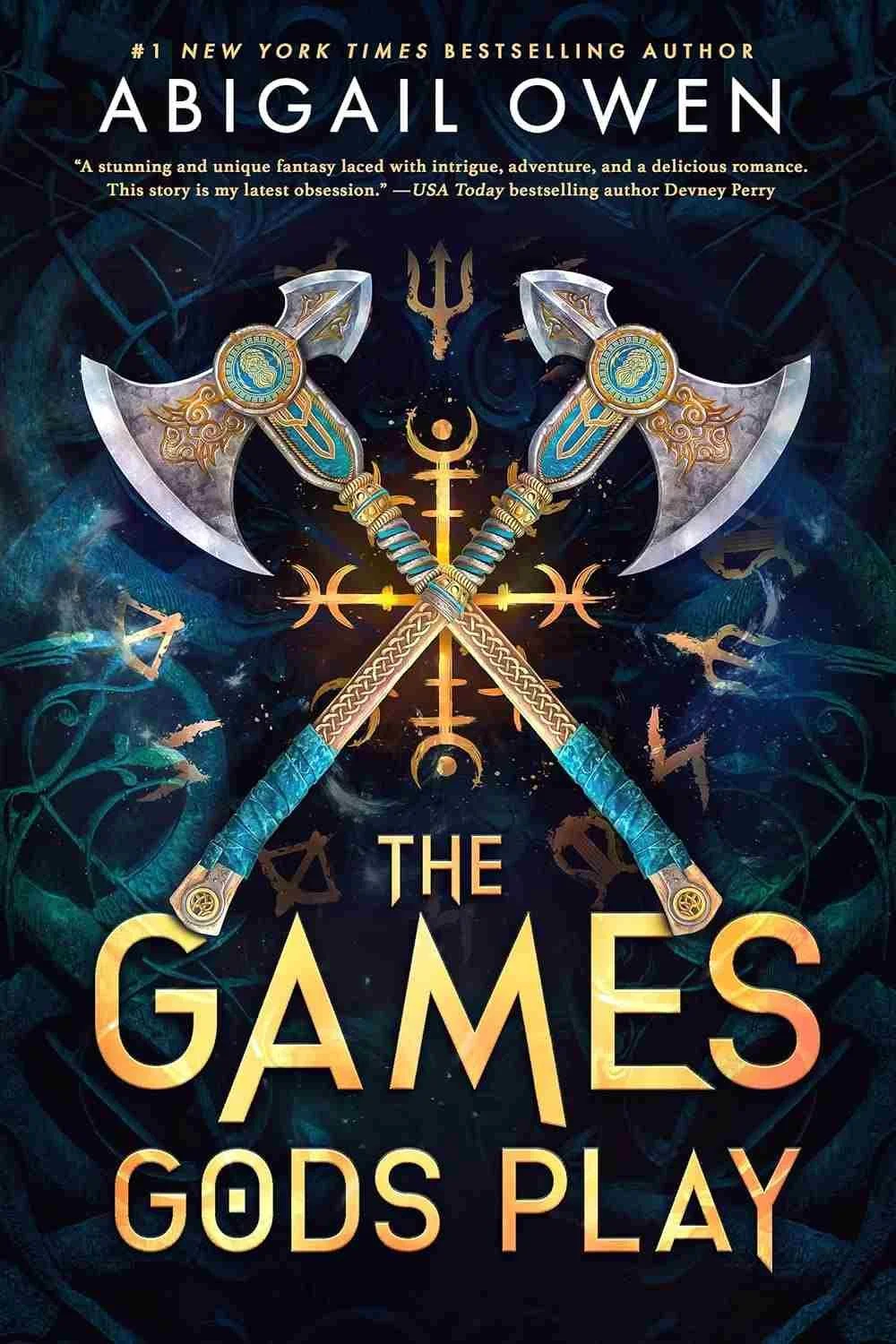 The Games Gods Play by Abigail Owen book cover featuring a Greek mythology romantasy design with gods and deadly trials in an epic fantasy romance competition