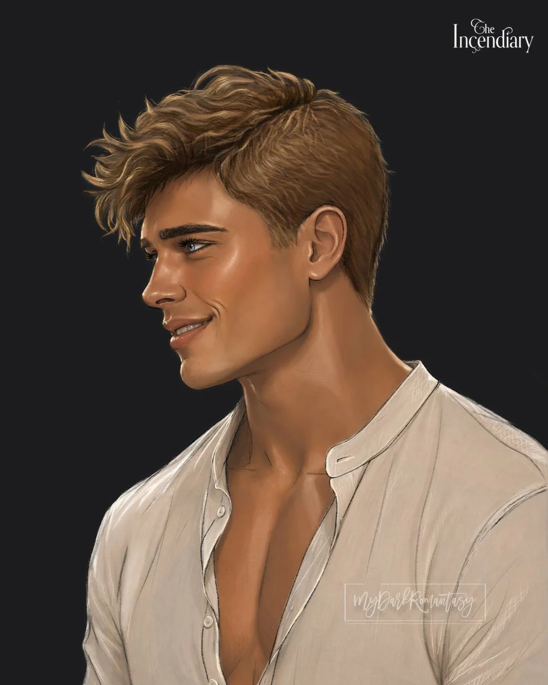 Character art of Elias from artist @mydarkromantasy for The Incendiary by LJ Claren