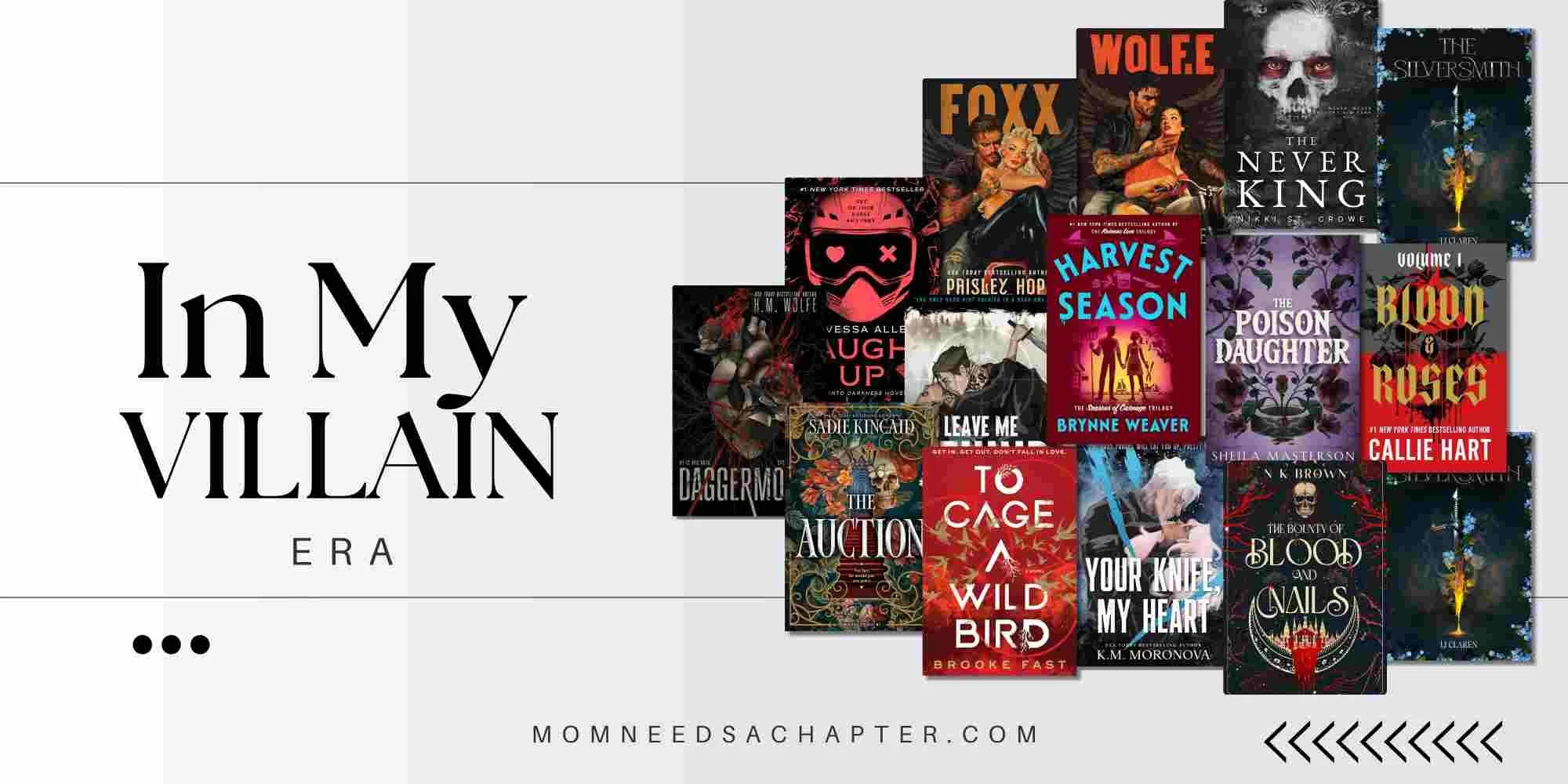 "In My Villain Era" Blog banner with collage of dark romance book covers