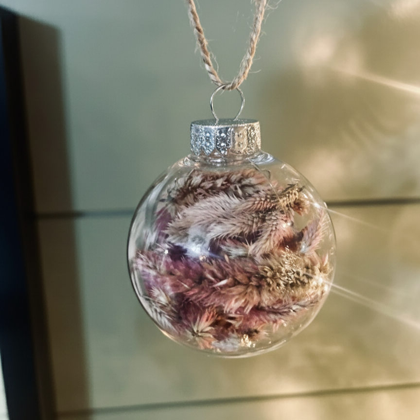 Blush Feather Dried Flower Bulb Ornament