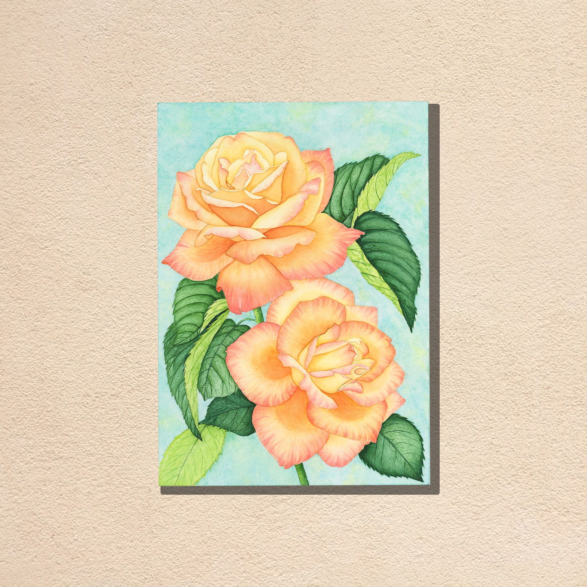Yellow pink roses on wall.png