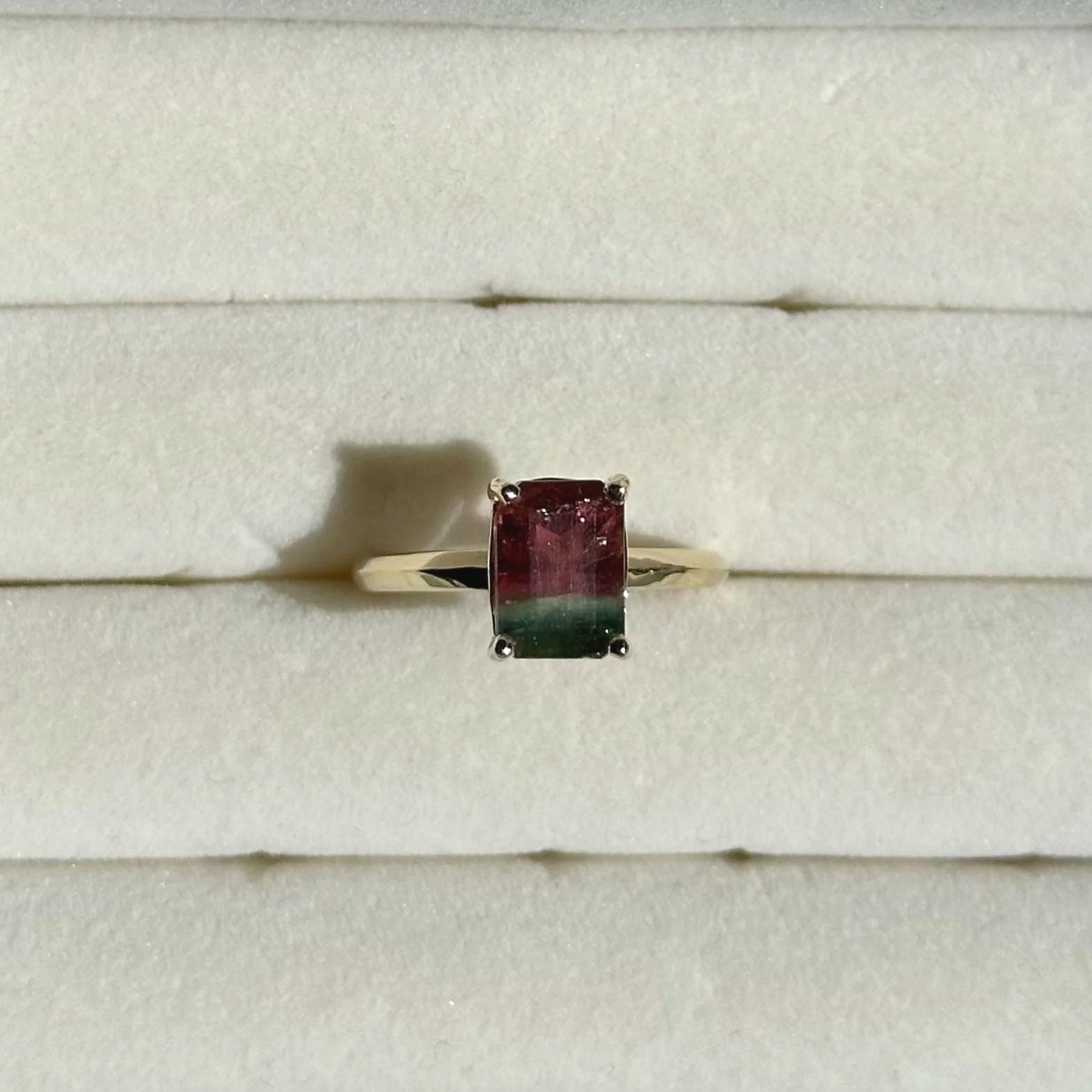 Watermelon Tourmaline 14k Yellow Gold Ring