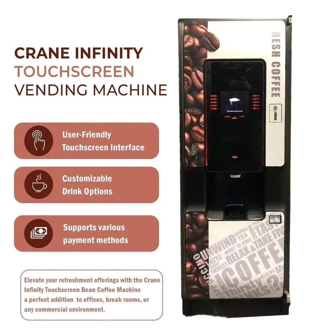 Crane Infinity - REFURB
 #vendingmachines #coffeecommunity #freshbrew #espressoeveryday #coffeemachines #vendinglife #gourmetcoffee #coffeeshopvibes #brewingperfection #coffeeaddict