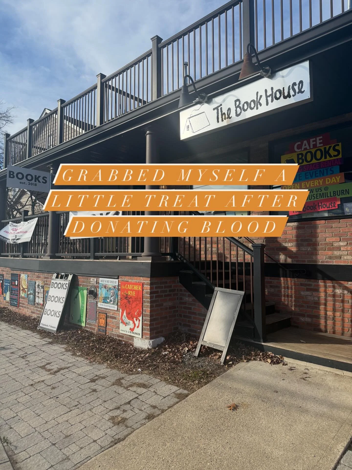 Donated blood yesterday and picked up The Pumpkin Spice Cafe from @thebookhousemillburn as a little treat to myself. Shopping local always leads to hidden gems. Can&rsquo;t wait to visit again at their new location as they move over to Millburn Ave. 