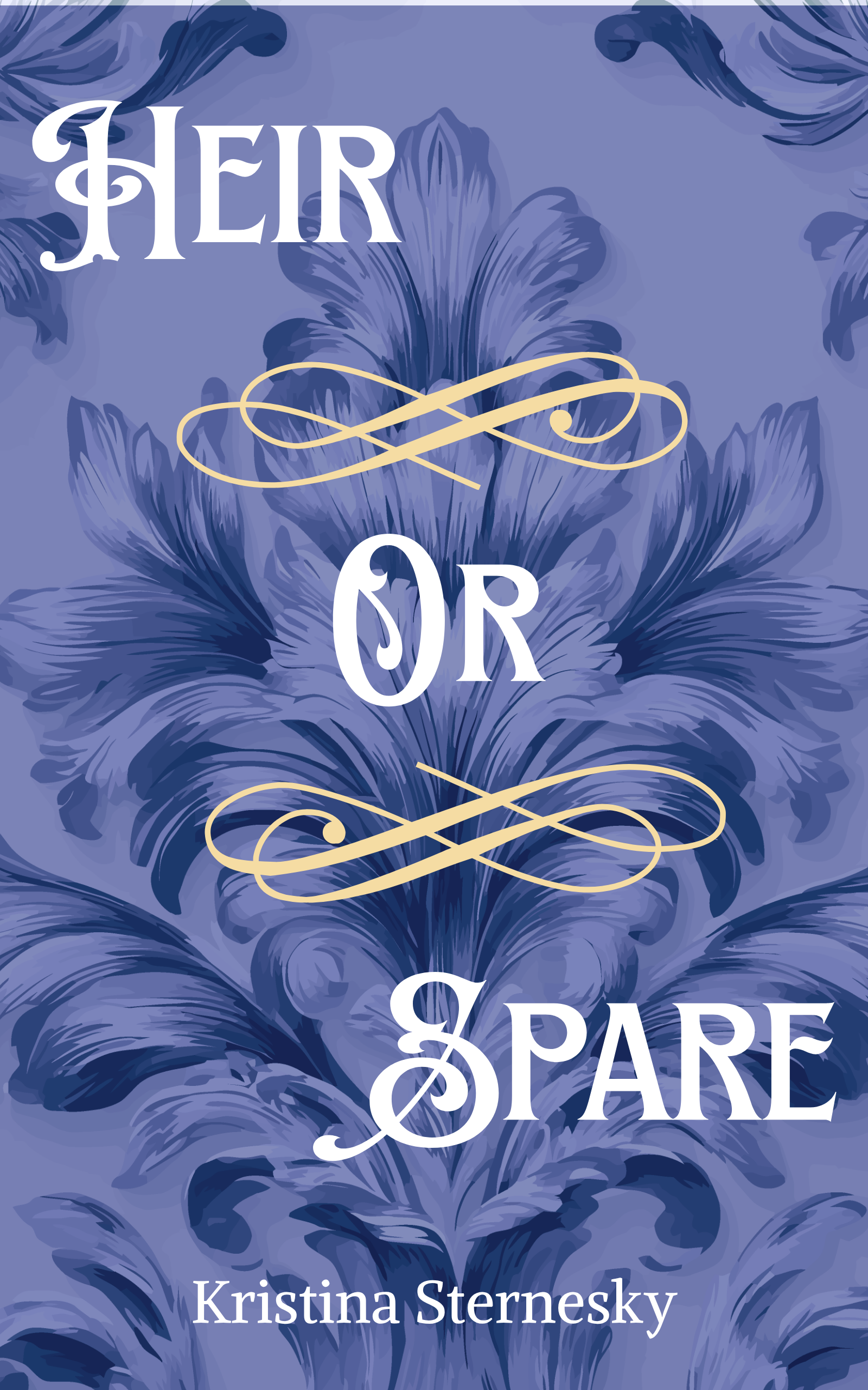 Book cover with a blue feathered feather design and white elegant text that reads 'Heir or Spare.' The author's name, Kristina Sternesky, is at the bottom.