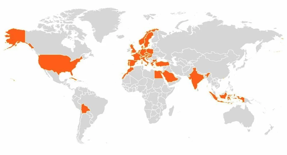 map of the world with highlighted countries we visited