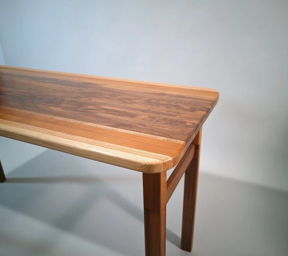 Hardwood Blend Desk: White Oak, Red Oak, Walnut, Hard Maple, and Sapele.