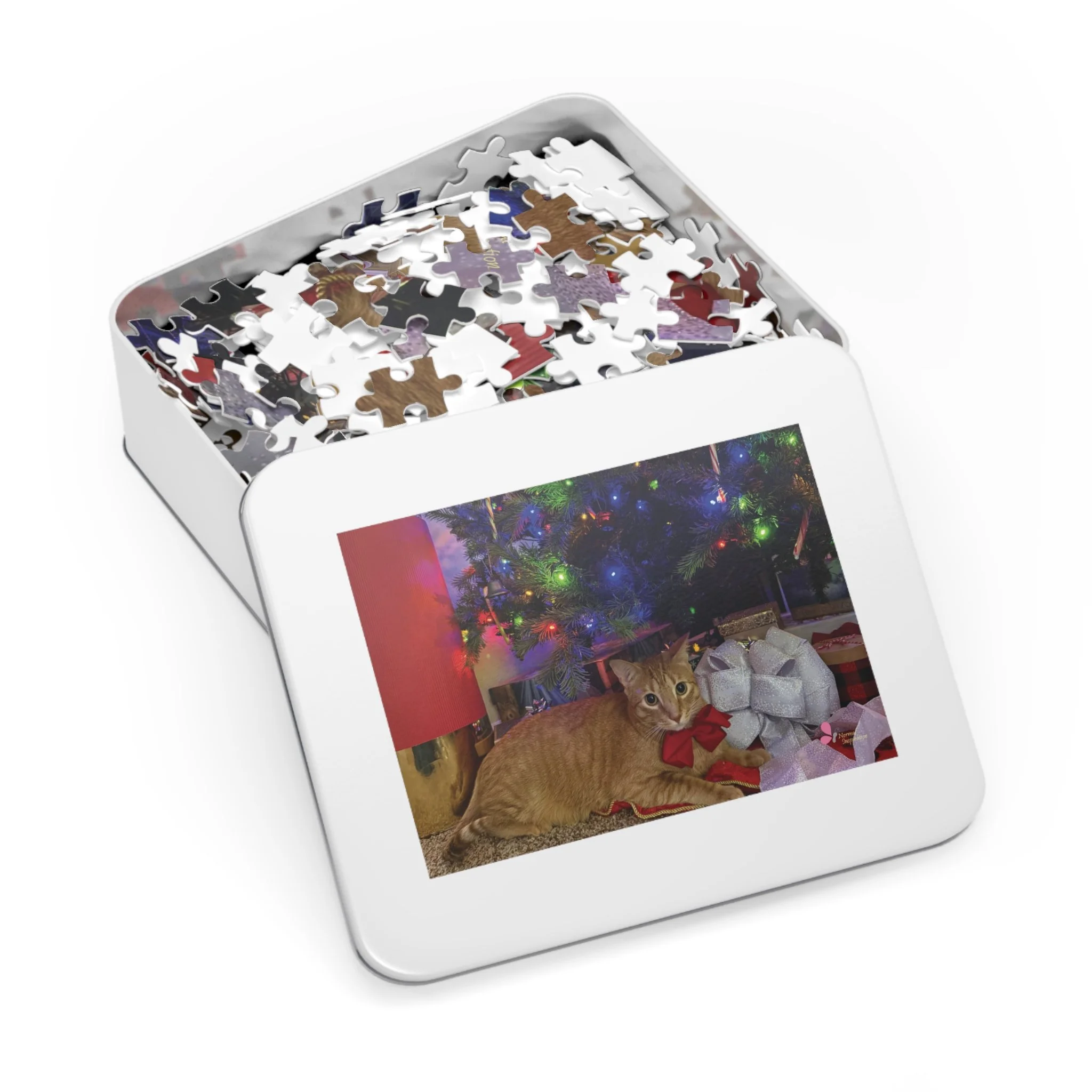 Christmas Cat Jigsaw Puzzle  with Tin