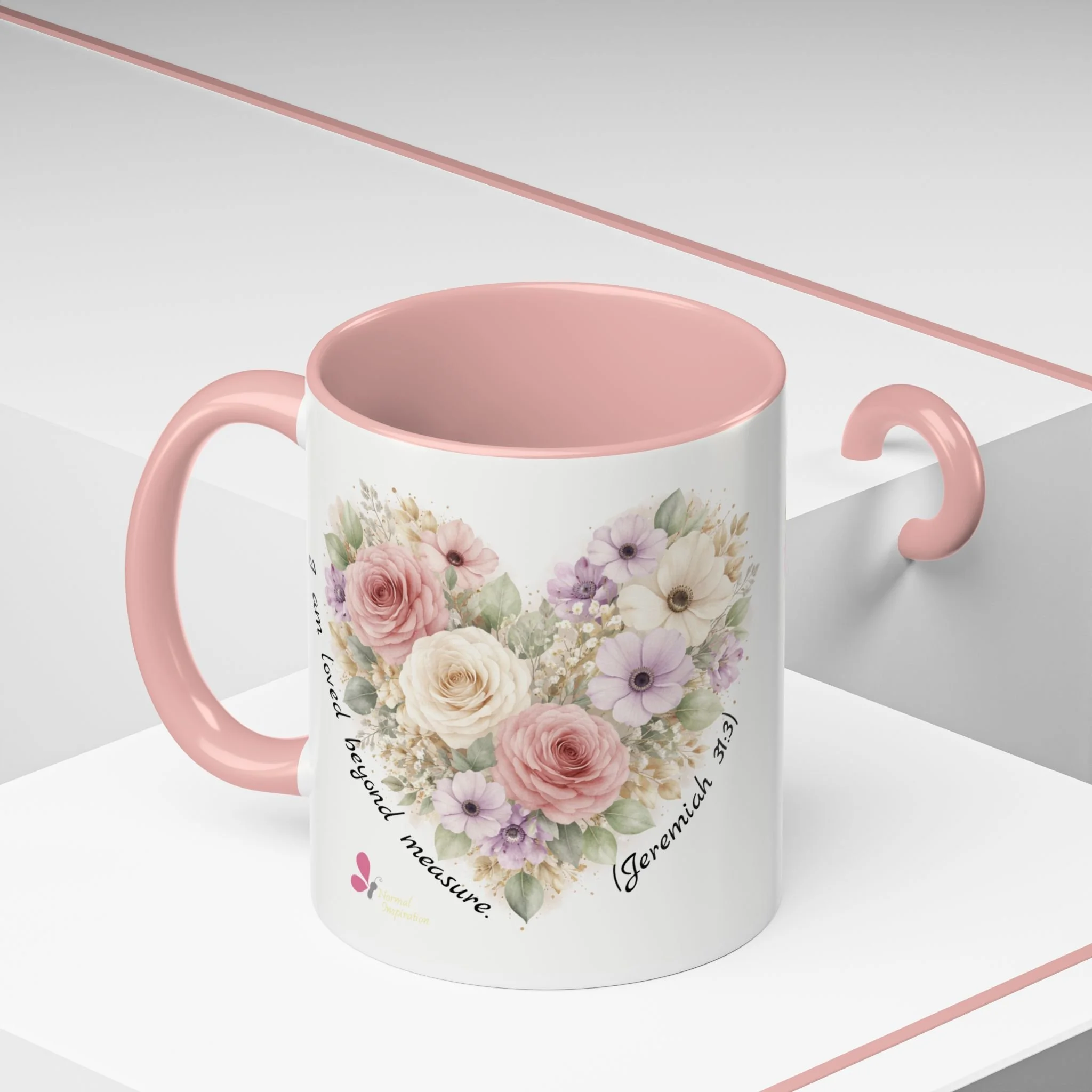 Floral Heart Accent Coffee Mug — Jeremiah 31:3