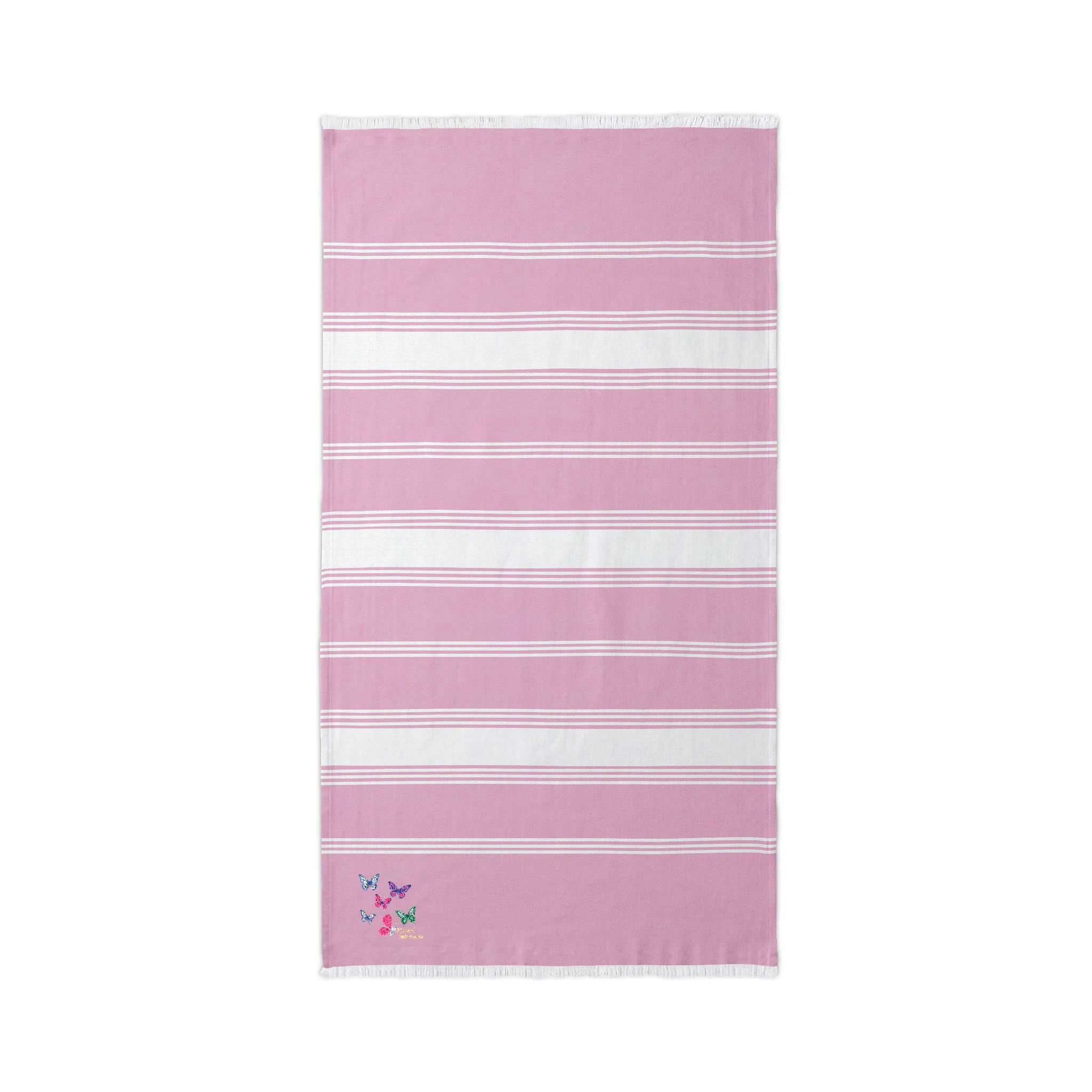 Embroidered Striped Beach Throw — 'Butterfly Beach Days' Lightweight Summer Throw
