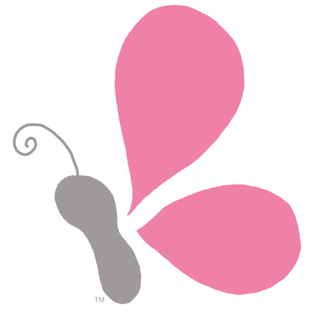 The Normal Inspiration butterfly logo is facing the left towards the Mission statement symbolizing to always look toward your goals. The butterfly has pink wings and a grey body and curly antenna.