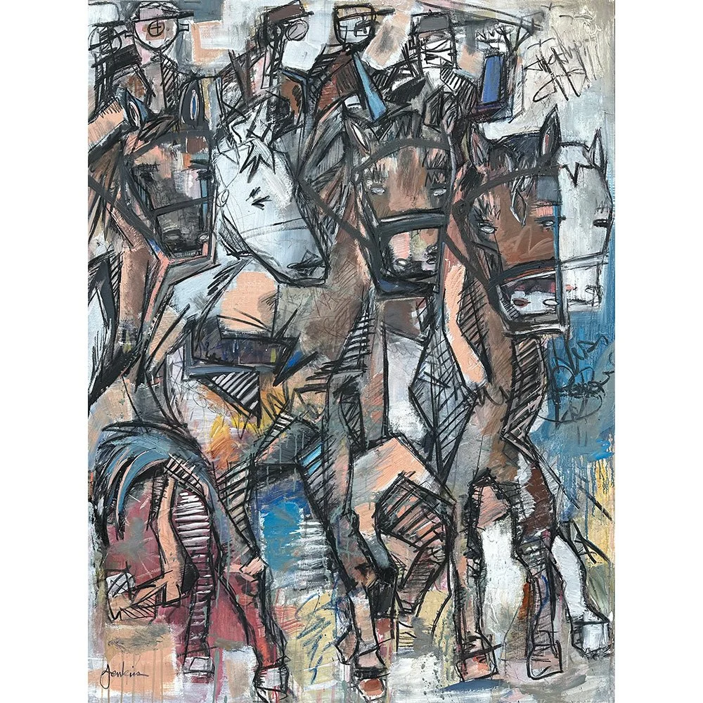 “Down the Stretch” 48 x 60 x 1.5 in Oil, Acrylic, and mixed media on canvas (2026)