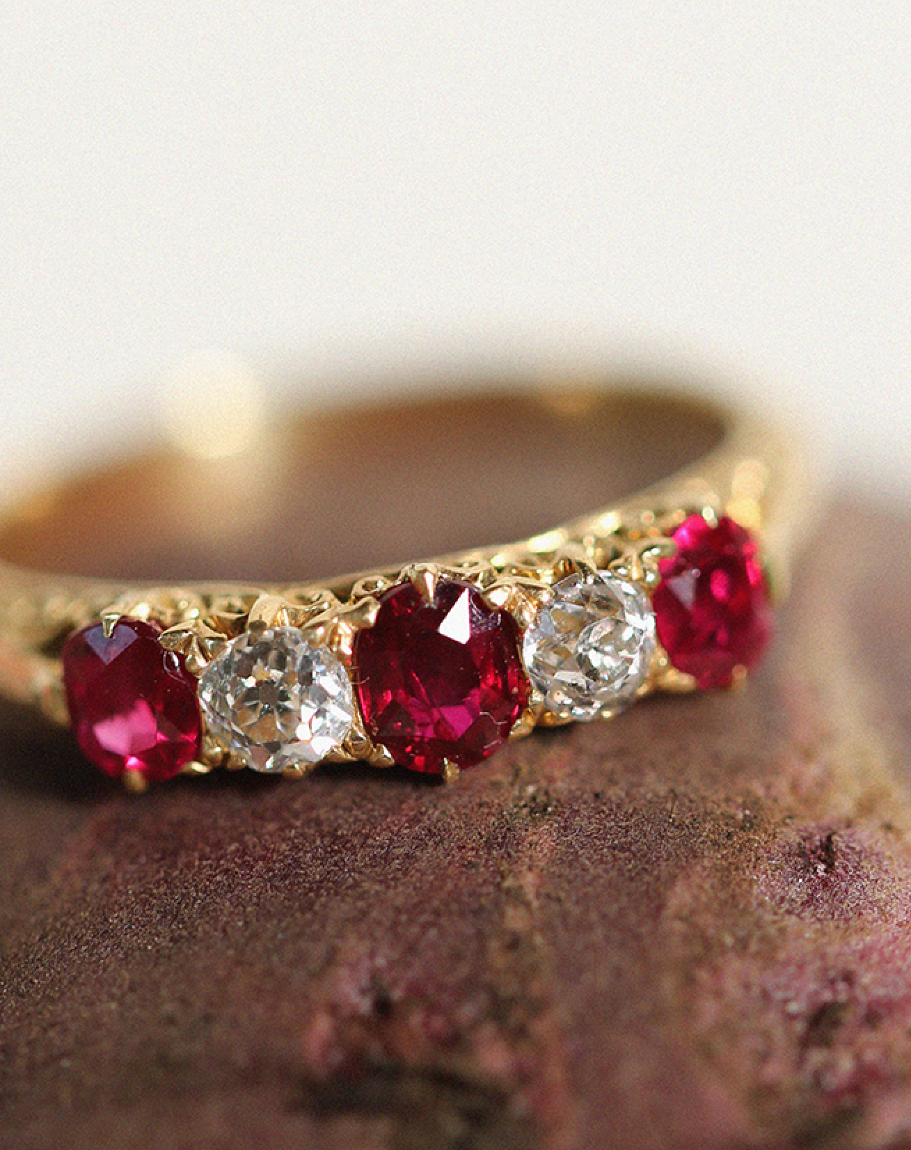 True Red — Victorian Five-Stone Burmese Ruby and Diamond Ring