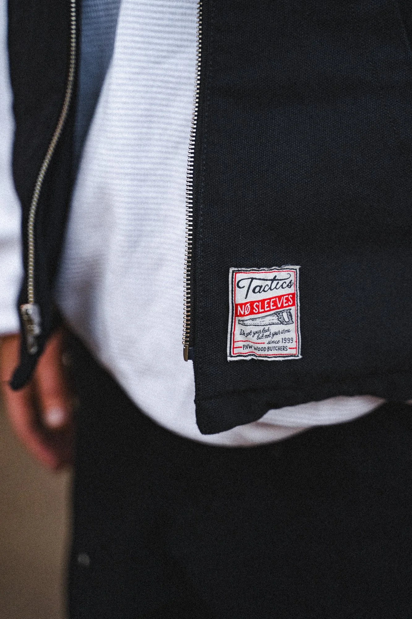 Work Vest Label - "We've got your back but not your arms -- NO SLEEVES" 