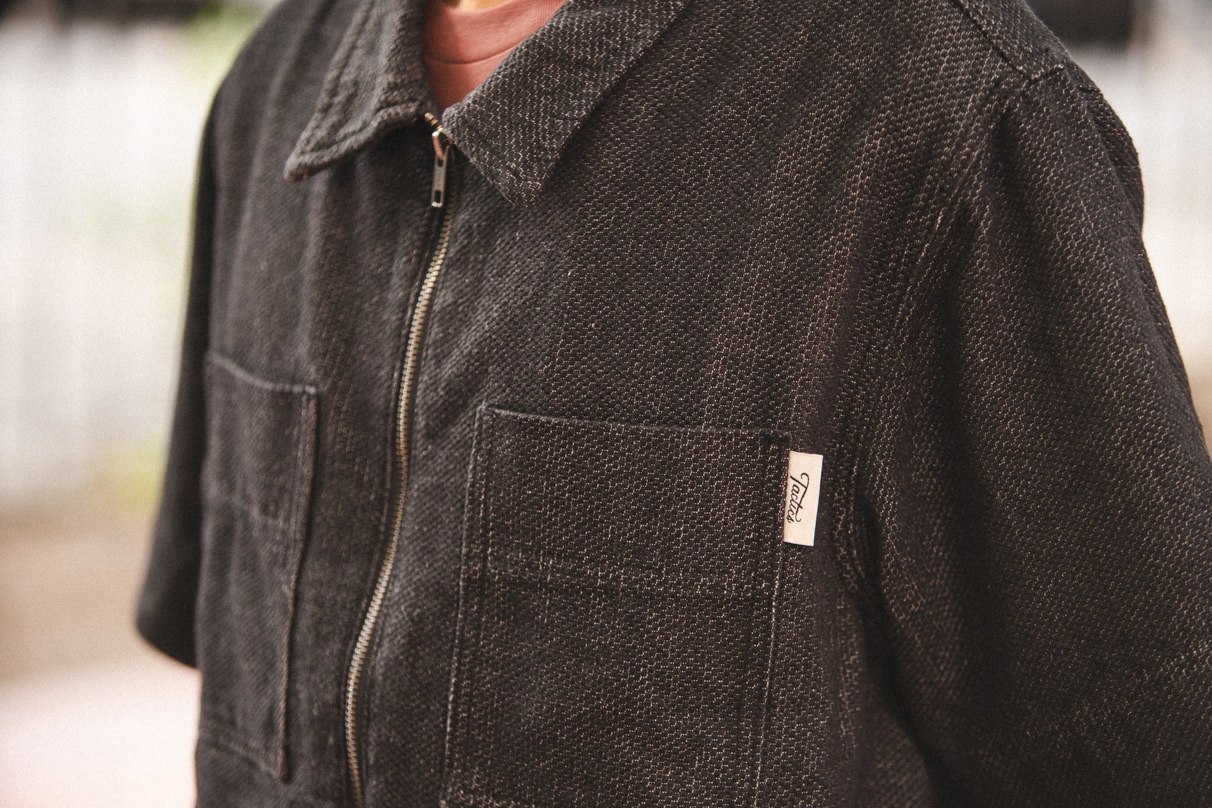 Chest detail on SS25 Sashiko Zip Work Shirt