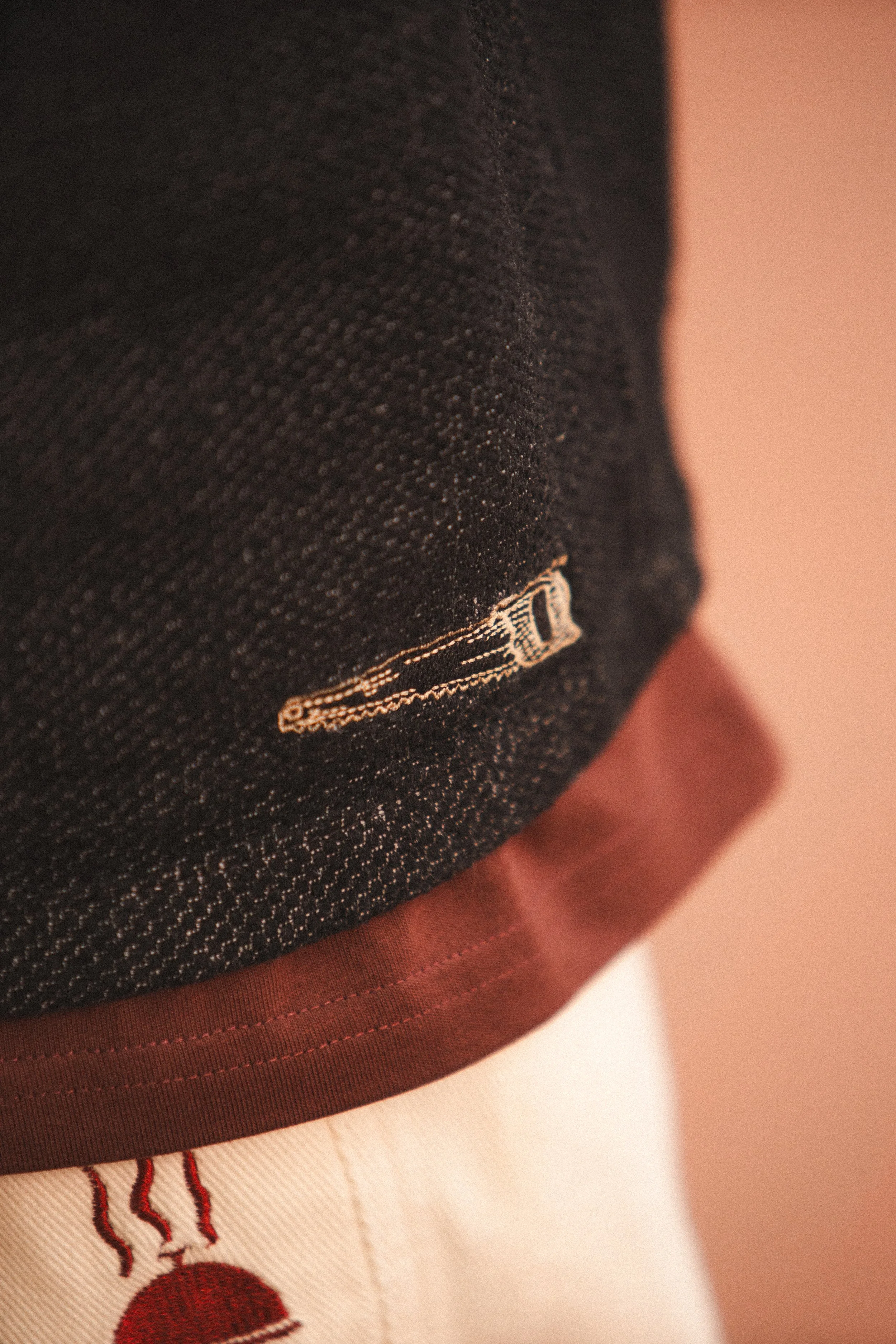 Handsaw embroidery detail on SS25 Sashiko Zip Work SHirt