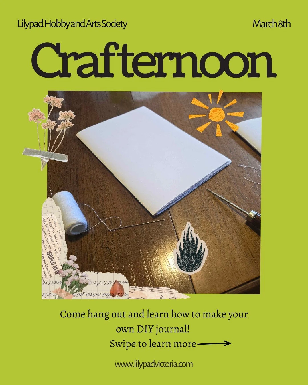 Our first crafternoon is next Sunday, March 8th from 1:30pm until 5pm, held at the Metchosin Arts and Cultural Center on 4495 Happy Valley Road. We are very excited to see you next week! Below I've provided some information about what to expect:

1. 