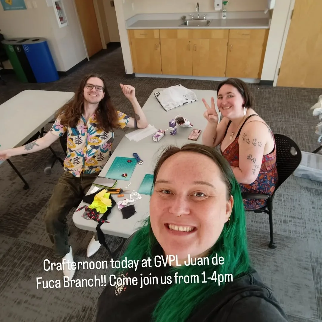 Come hang out and make some patches with us at GVPL Juan de Fuca Branch, today from 1-4pm. Drop in anytime. We have snacks and drinks and all the materials. 

Looking forward to seeing you!

#crafternoon #queerevent #victoriabc #langfordbc #colwoodbc