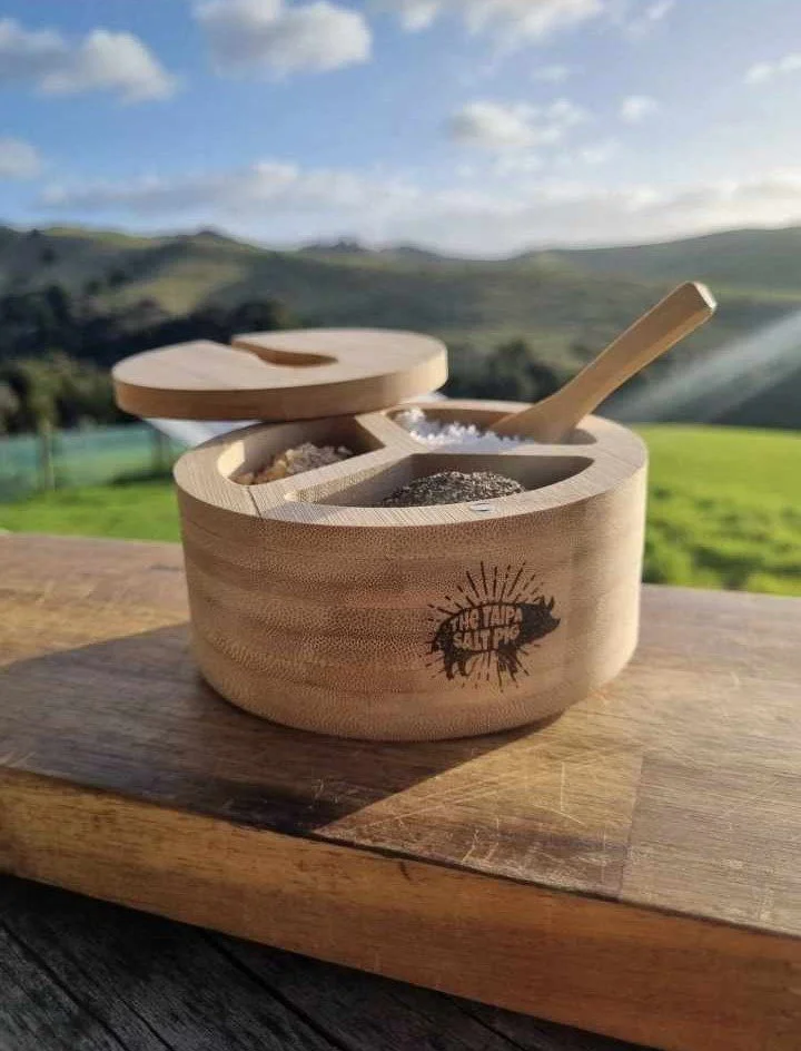 Triple Bamboo Salt Cellar with Spoon