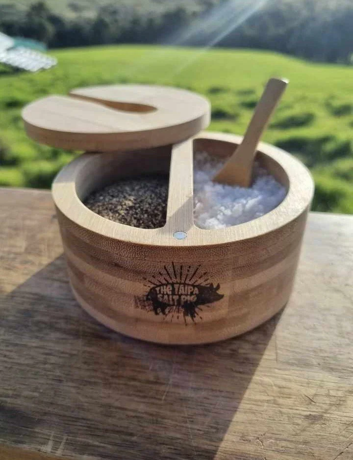 Double Bamboo Salt Cellar with spoon
