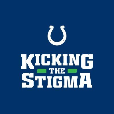Graphic with a white horseshoe symbol and bold text reading "Kicking the Stigma" on a dark blue background, with green accents.