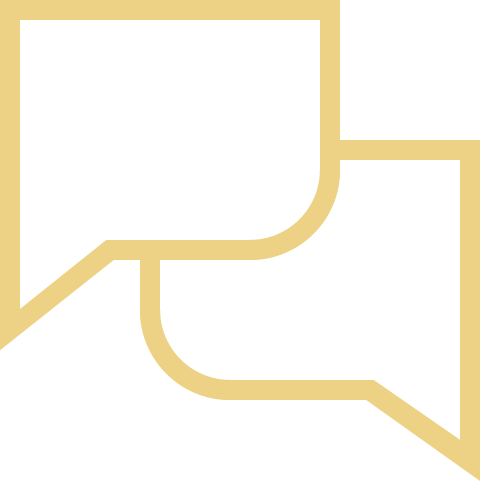 Two overlapping speech bubbles, one beige and one black