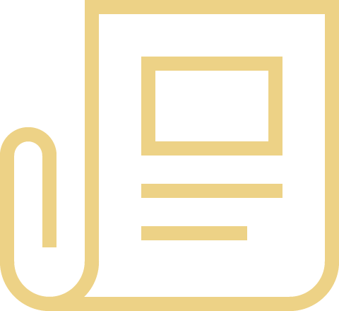 A beige digital icon depicting a newspaper and a paperclip.