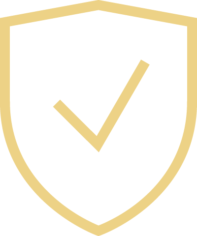 Golden shield with a checkmark in the center.