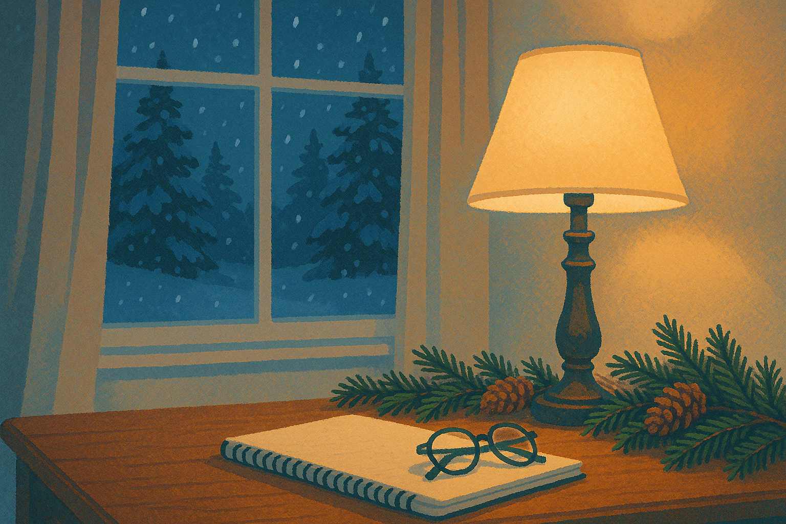 Cozy desk and lamp set up