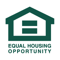 The outline of a house with two bars in it, Equal Housing Opportunity is written underneath