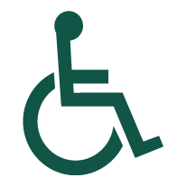 The outline of a person sitting in a wheelchair