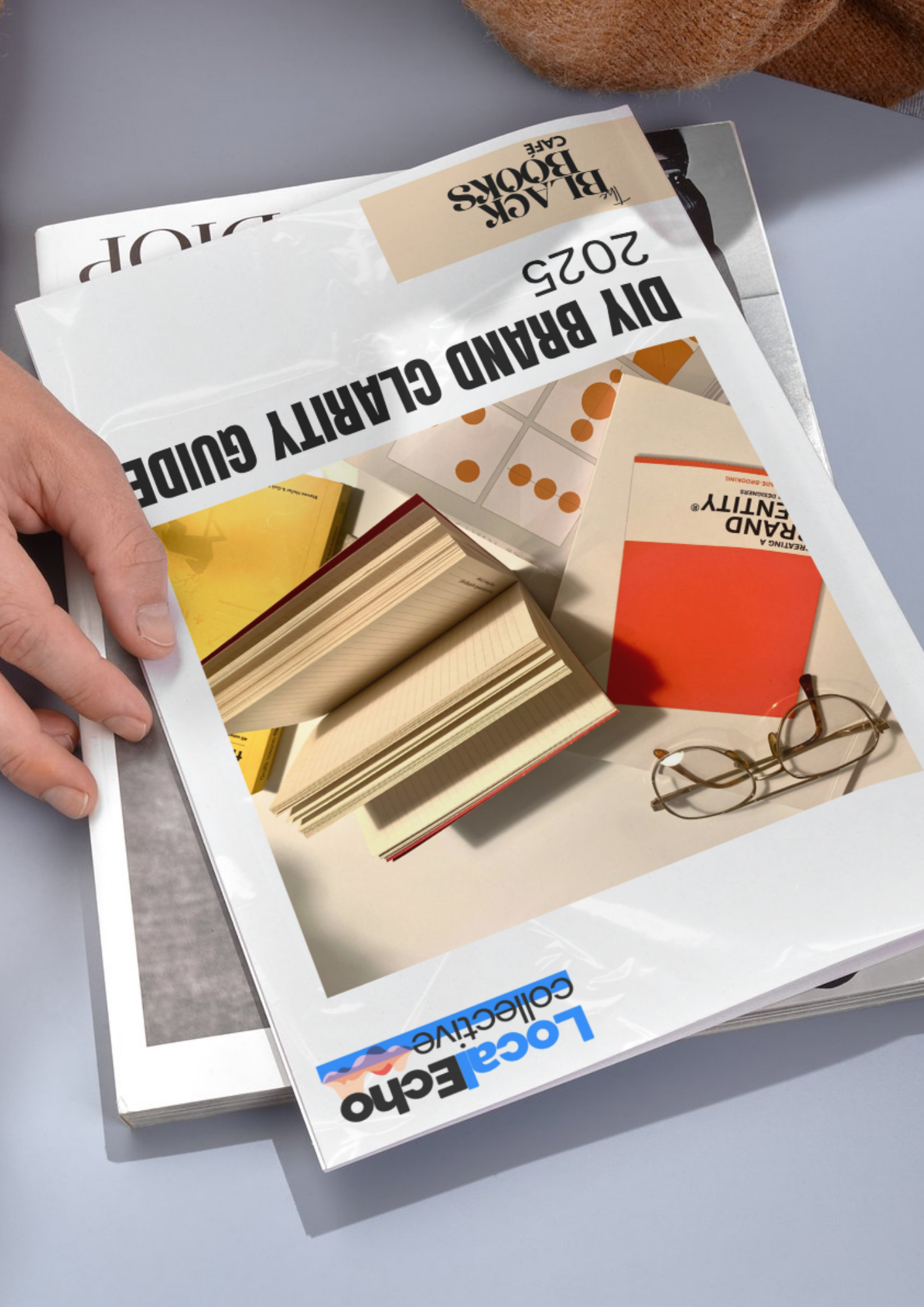 LocalEcho Collective DIY Brand Clarity Guide, including notebooks and tools, styled in a tactile, creative kit for small business owners.