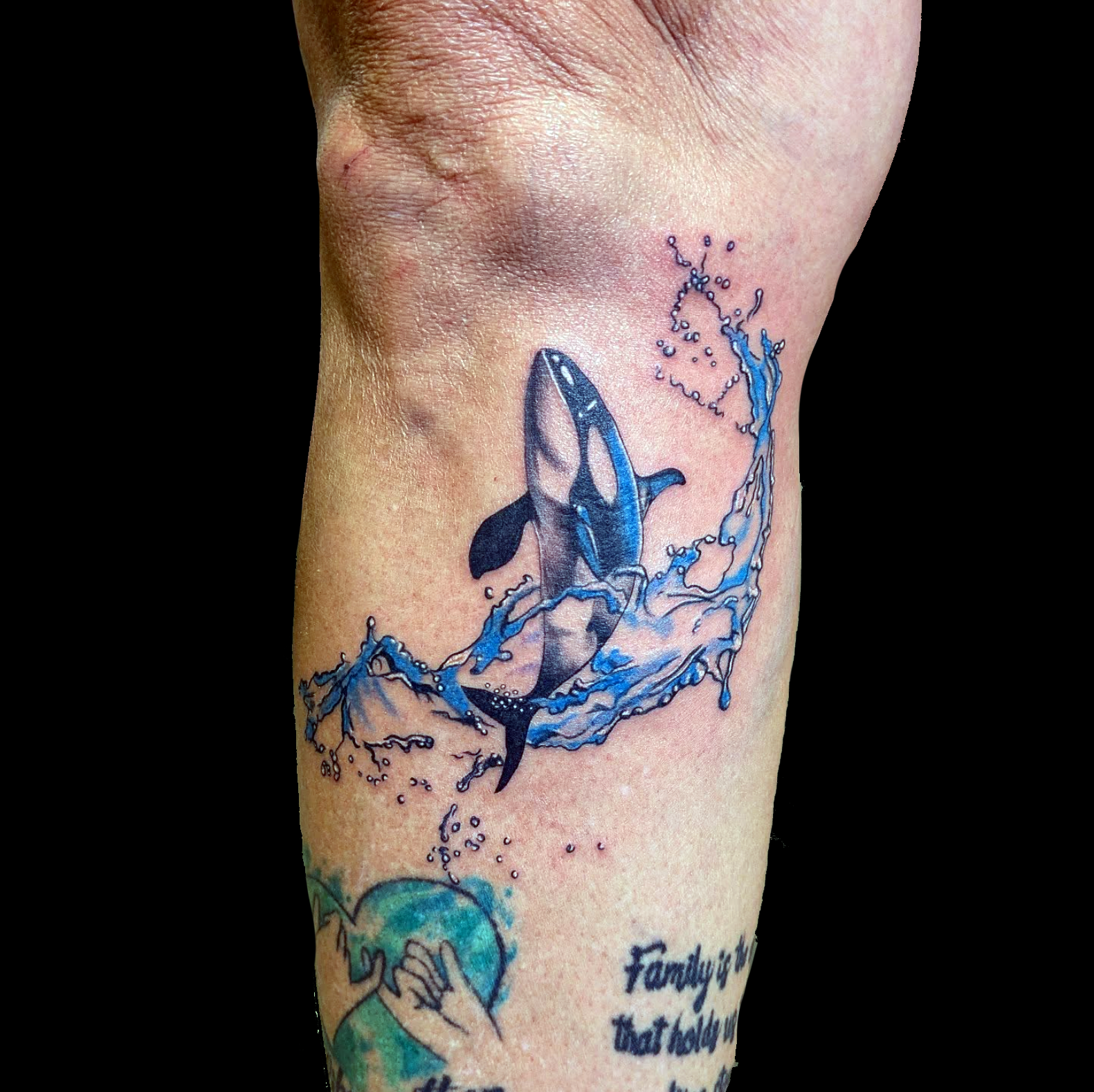 killer whale by Willow Thomason tattoo artist in Wolfville NS Canada