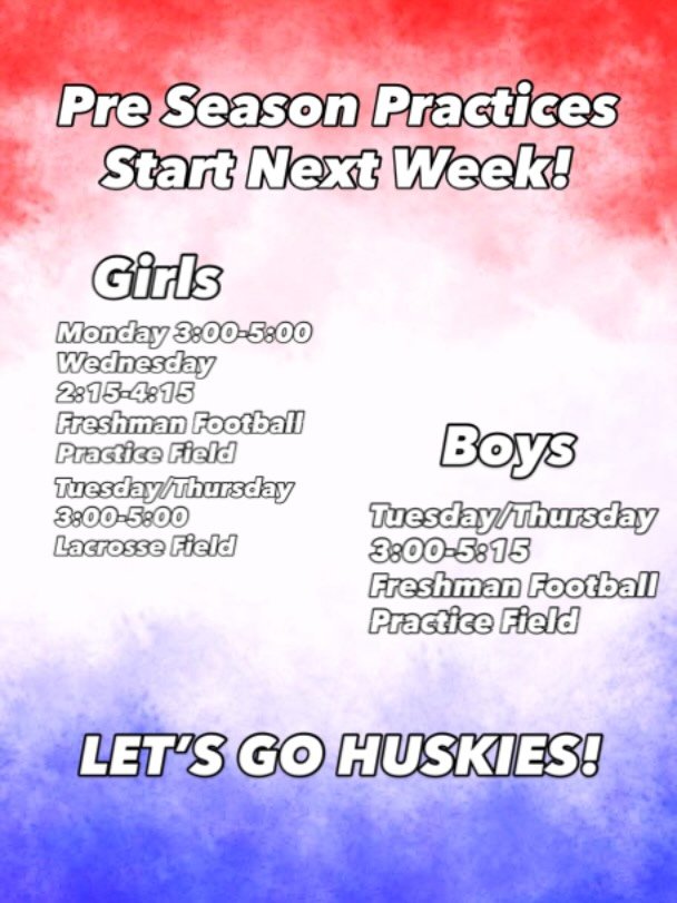 Hello Huskies! We made it! Practices start NEXT WEEK! 

This is the moment we&rsquo;ve been grinding for all summer and all fall. Everything we&rsquo;ve been building toward is about to begin.

Every practice you miss puts you behind. Those who show 
