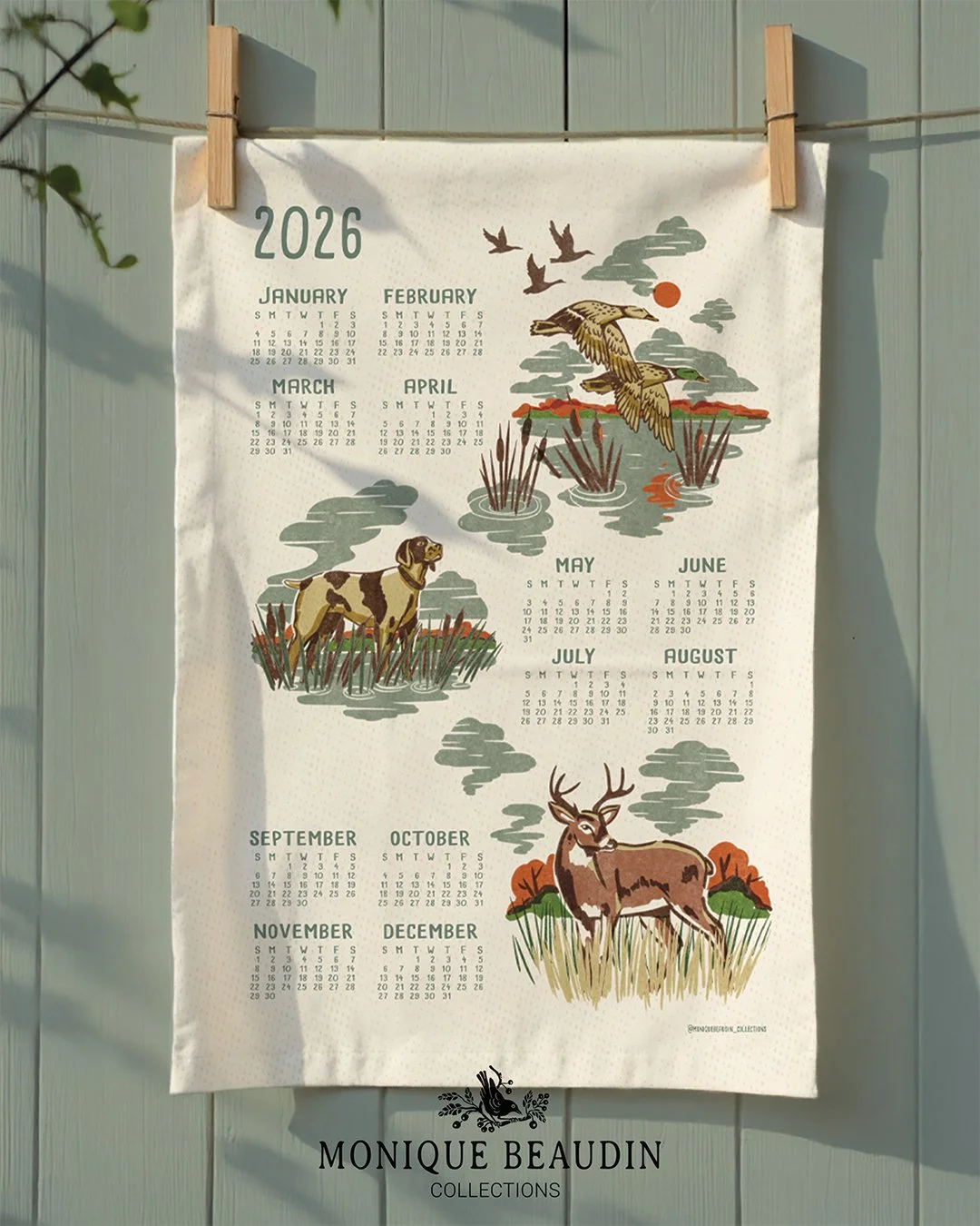 🌿 New entry alert for the Spoonflower Calendar Tea Towel Challenge!

I was kindly reminded that copyrighted quotes aren&rsquo;t allowed in the challenge, so I decided to adapt my existing vintage hunting season pattern and turn it into a calendar de