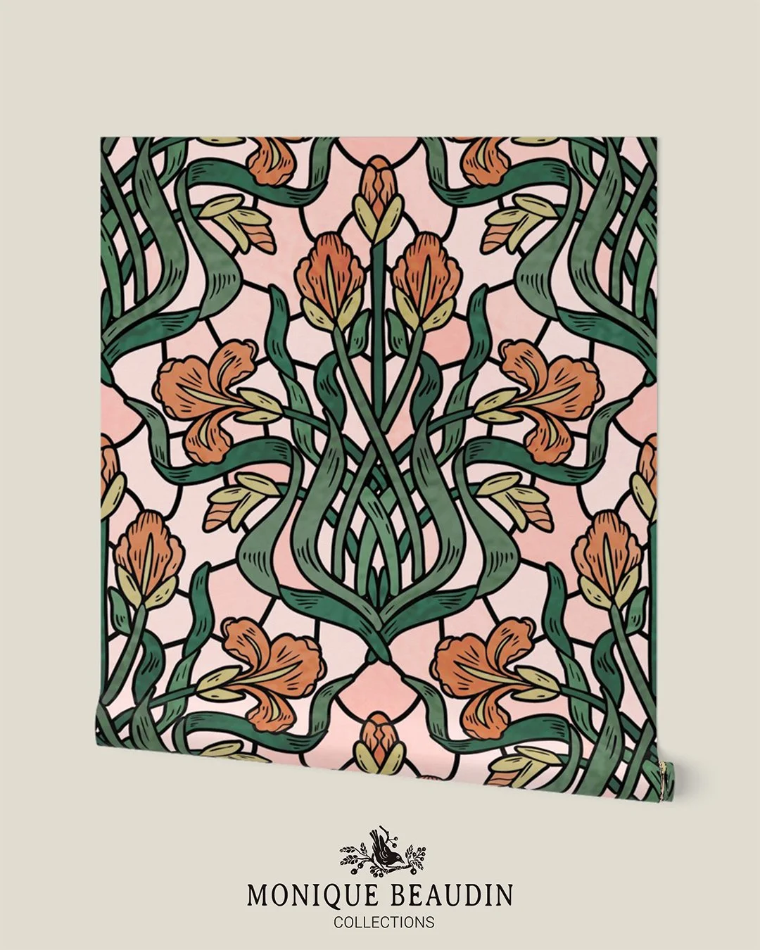 🌟 I'm excited to share my entry for the Retro Nouveau Design Challenge on Spoonflower! I had so much fun creating an iris &quot;stained glass&quot; piece inspired by the graceful spirit of Art Nouveau and the artist Alphonse Mucha, a Czech painter, 