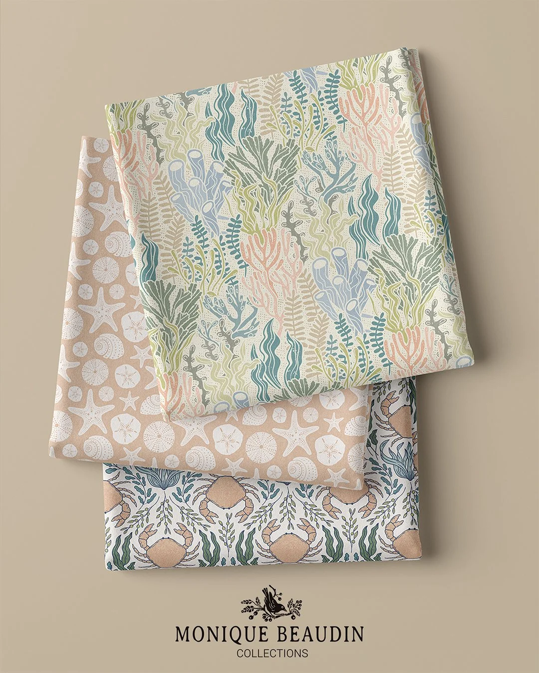 Hello virtual friends! ☀️  Voting is officially OPEN for the Spoonflower Beachy Boho Design Challenge!

My new design Boho Marine Flora is now part of my Coastal Chic Collection. 

Featuring seaweeds and crab damask, seashells and starfish, this coll