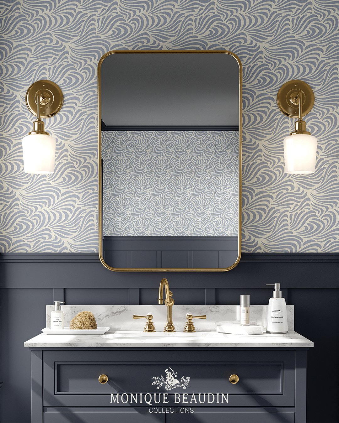 💦 Voting is open for the Modern Nautical Spoonflower design challenge! 

I created this pattern with beautiful bathrooms in mind &mdash; think serene spaces in seaside homes, river houses, and peaceful retreats by the water. That said, it can also b